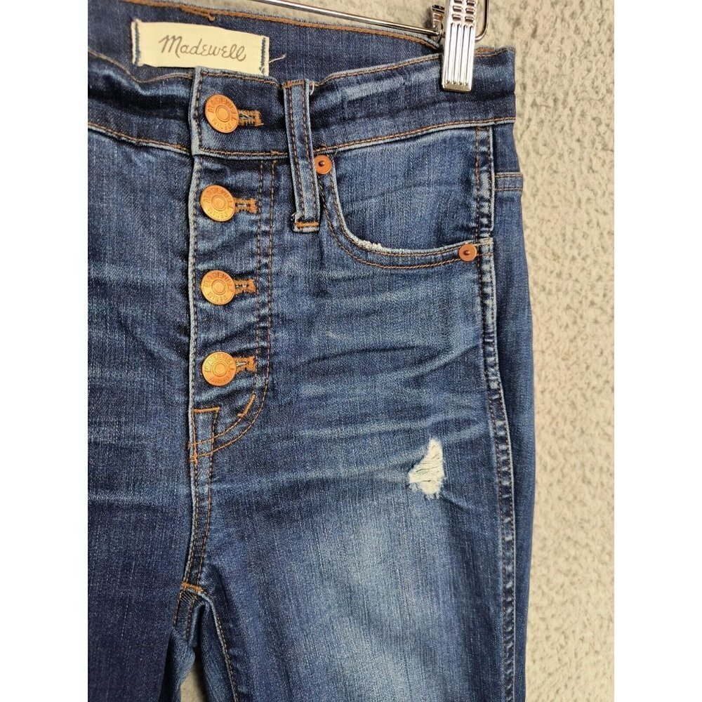 Madewell‎ 10" Mid Rise Skinny Distressed Jeans Button Fly Blue Denim 24 - Picture 2 of 13